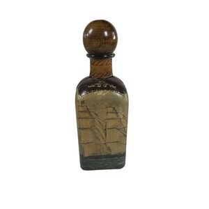 Fausto‎ Conturi Genuine Leather Encased Glass Liquor Decanter-Italy 8.5"